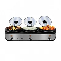 MegaChef Triple 2.5 Quart Slow Cooker and Buffet Server in Brushed Silver and Bl