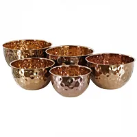 MegaChef Hammered Bubble Texture 5 Piece Stainless Steel Serving Bowl Set in Cop