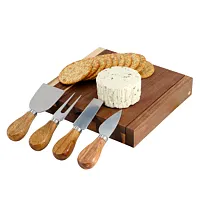 MegaChef Acacia Wood 5 Piece Square Cheese Board with Knife Set