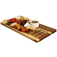 MegaChef 21 x 11 Inch Acacia Wood Cheese Board with 3 Piece Knife Set