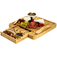 MegaChef Bamboo Charcuterie Cheese Board with Slide Out Drawer with Cheese Utens