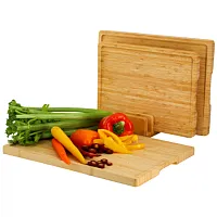 MegaChef 3 Piece Natural Bamboo Cutting Board Set with Base