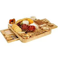 MegaChef Bamboo Charcuterie Cheese Board Set with Ramekins and Slide Out Cutlery