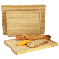 MegaChef 3 Piece Bamboo Cutting, Prep and Serving Boards with Slanted Juice Groo