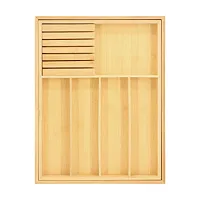 MegaChef Adjustable Bamboo Drawer Storage and Organization Tray with Removable K