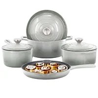 MegaChef 7 Piece Enameled Cast Iron Cookware Set in Gray