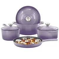 MegaChef 7 Piece Enameled Cast Iron Cookware Set in Purple