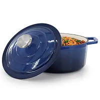 MegaChef 2.7 Quart Round Enameled Cast Iron Casserole in Gradient Dark Blue
