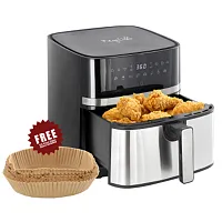 MegaChef 8.5 Quart Bundle Electric Air Fryer in Black and Stainless Steel with 1