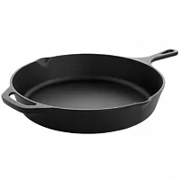 MegaChef 12 Inch Round Preseasoned Cast Iron Frying Pan in Black