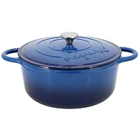 MegaChef 6.35 Quart Round Enameled Cast Iron Dutch Oven with Self Basting Lid in