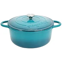 MegaChef 6.35 Quart Round Enameled Cast Iron Dutch Oven with Self Basting Lid in