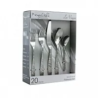 MegaChef La Vague 20 Piece Flatware Utensil Set, Stainless Steel Silverware Meta
