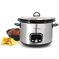 MegaChef 6 Quart + 2.6 Quart Split Stainless Steel Electric Slow Cooker in SIlve