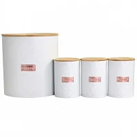 MegaChef Kitchen Food Storage and Organization 4 Piece Argyle Canister Set in Wh