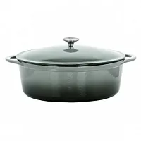 MegaChef 7 Quarts Oval Enameled Cast Iron Casserole in Gray
