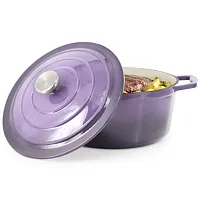 MegaChef 5 Quarts Round Enameled Cast Iron Casserole with Lid in Gradient Purple