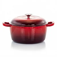 MegaChef 5 Quarts Round Enameled Cast Iron Casserole with Lid in Red