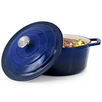 MegaChef 5 Quarts Round Enameled Cast Iron Casserole with Lid in Gradient Dark B