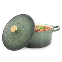 MegaChef 5.3 Quarts Round Enameled Cast Iron Casserole with Self Basting Lid in