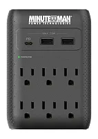 MINUTEMAN UPS MMS-WAL6U3 Surge Wall Tap, 2160J, Usb Charger