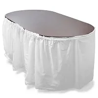 14&#039; White Reusable Plastic Table Skirt, Extends 20&#039;+ MPAR-455
