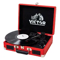 Victor Vsrp-800-Rd 2-Watt Metro 3-Speed Belt-Drive Manual Suitcase Turntable Wit