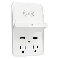 Prime Pbuwc01 Wireless-Charging-Dock Wall Tap With 2 Outlets And Dual Usb Charge
