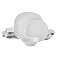 Studio Nova 5323458 12-Piece Square Porcelain Dinnerware Set, Tara White