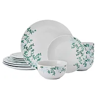 Studio Nova 5323489 12-Piece Porcelain Dinnerware Set, Gray Moonlit Leaves Patte