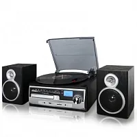 Trexonic 3-Speed Vinyl Turntable Home Stereo System with CD Player, FM Radio, Bl