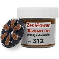 Zenipower Scissors-Free Hearing Aid Batteries | Size 312 (60 Pack) Zp-312Bcr-60