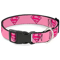 Buckle-Down Buckle-Down Superman Shield Pink Pet Collar - Medium