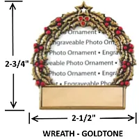Hillman Group Engraved Picture Frame Ornaments - Wreath - Goldtone