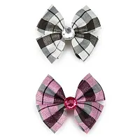 Pet Edge Aria Gingham Taffeta Dog Bows - Silver