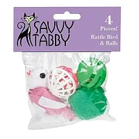 Pet Edge Savvy Tabby Rattle Bird & Balls