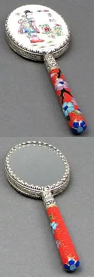 Hand Mirror with Lady & Cloisonne Handle 01-30073
