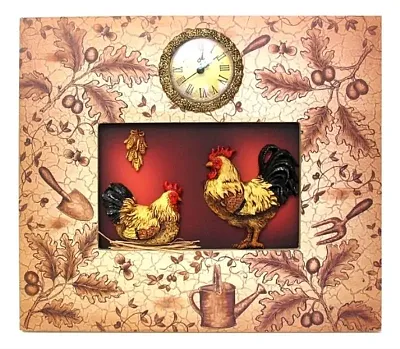 Ornate Rooster Plaque With Clock 0160-06204