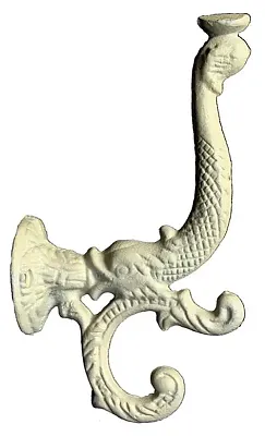 Cast Iron White Dolphin Fish Hook Set of 2 0170-01204W