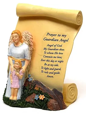 Guardian Angel w Girl Scroll Plaque 0172-3017