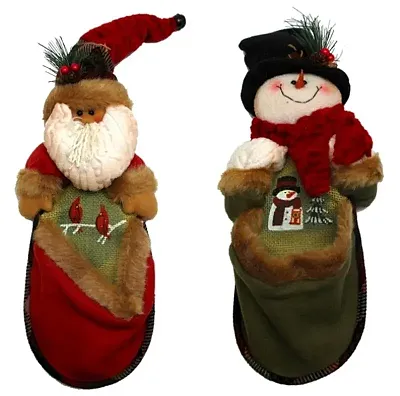 Fabric Burlap Stuffed Santa or Snowman Knick-Knack Holder Price 