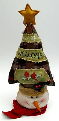 Fabric Burlap Stuffed Snowman Head with Tree Shape Door Stop 019