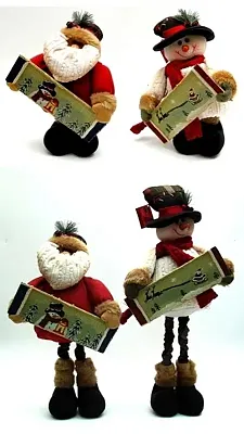 Fabric Burlap Stuffed Santa or Snowman with Expandable Legs 0197
