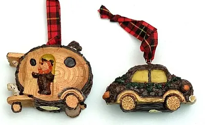 Rustic Log Car Ornaments Set of Two 0197-242977