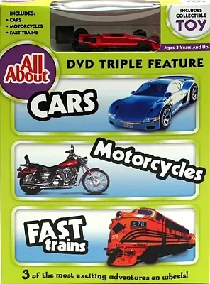 All About Cars-Motorcycles-Trains DVD w Collectible Toy 0198-552