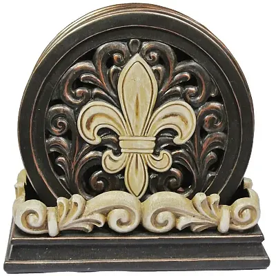 Fleur De Lis Carved Scroll Coaster Set 021-12673
