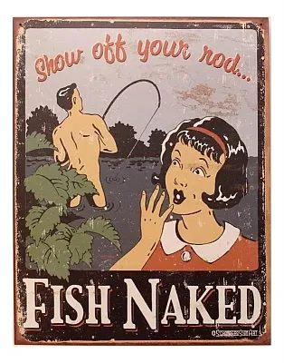Tin Sign Fish Naked/Rod 034-1488
