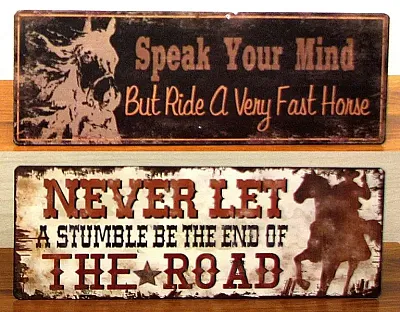Vintage Tin Cowboy Sign Set of 2 049-15704