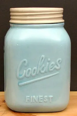 Ceramic Blue Mason Jar Cookie Jar 049-16682