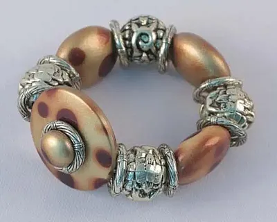 Silver Tone & Brown Beads Stretch Bracelet 049-40132